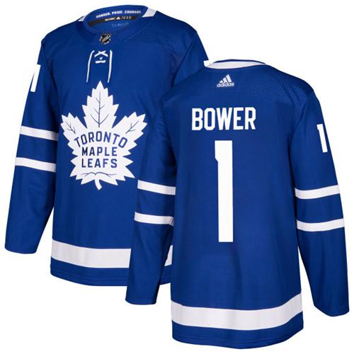 Adidas Men Toronto Maple Leafs #1 Johnny Bower Blue Home Authentic Stitched NHL Jersey